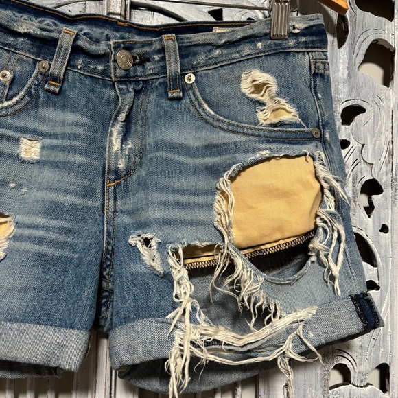 Rag & Bone Y2K Distressed Worn Cuff Medium Wash Jean Shorts - Picture 2 of 5